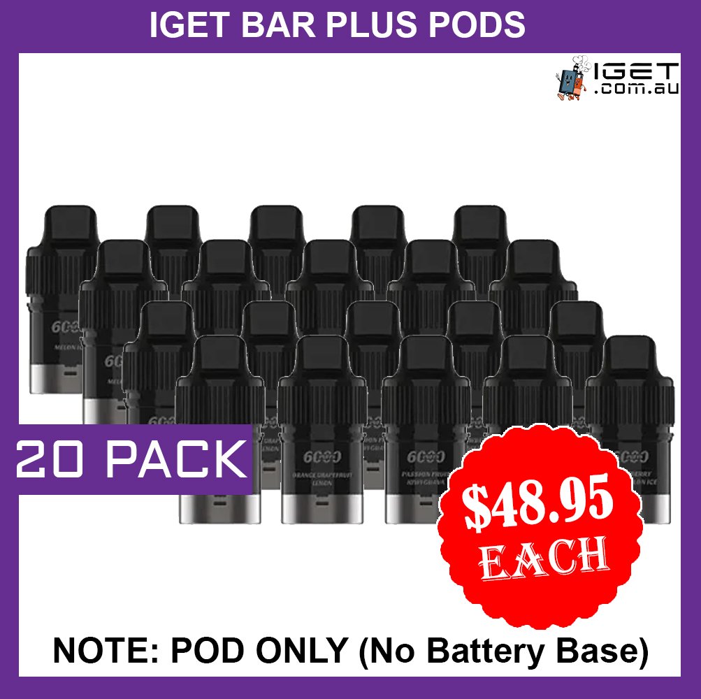 IGET BAR PLUS – POD ONLY – 20 PACK – 6000 PUFFS (No Battery Base)